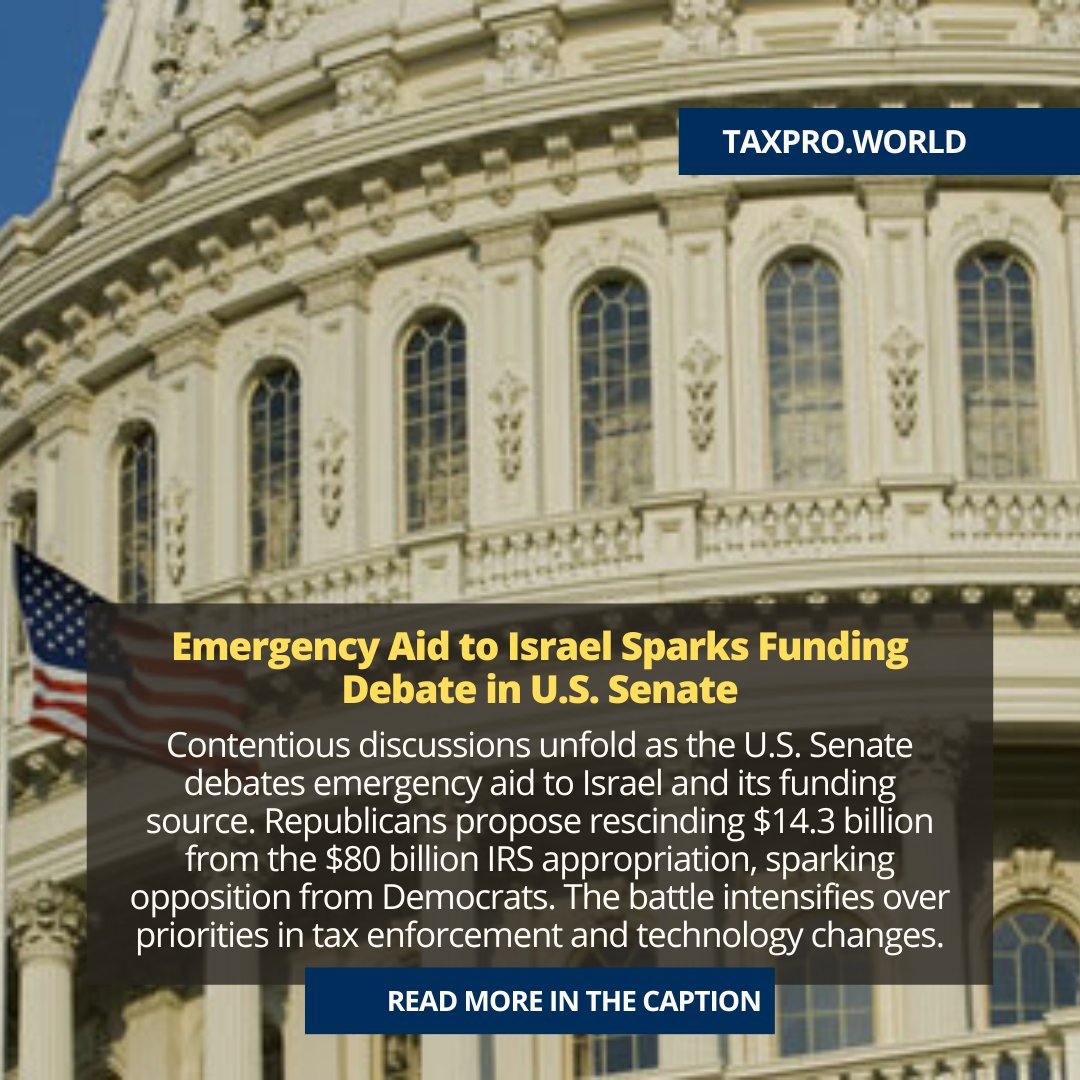 Funding for emergency aid to Israel faces Senate scrutiny. Republicans propose tapping into the IRS appropriation, sparking intense debates on tax enforcement and technology changes. Democrats stress the importance of targeting wealthy tax evaders.  #IRS #TaxEnforcement #Debate