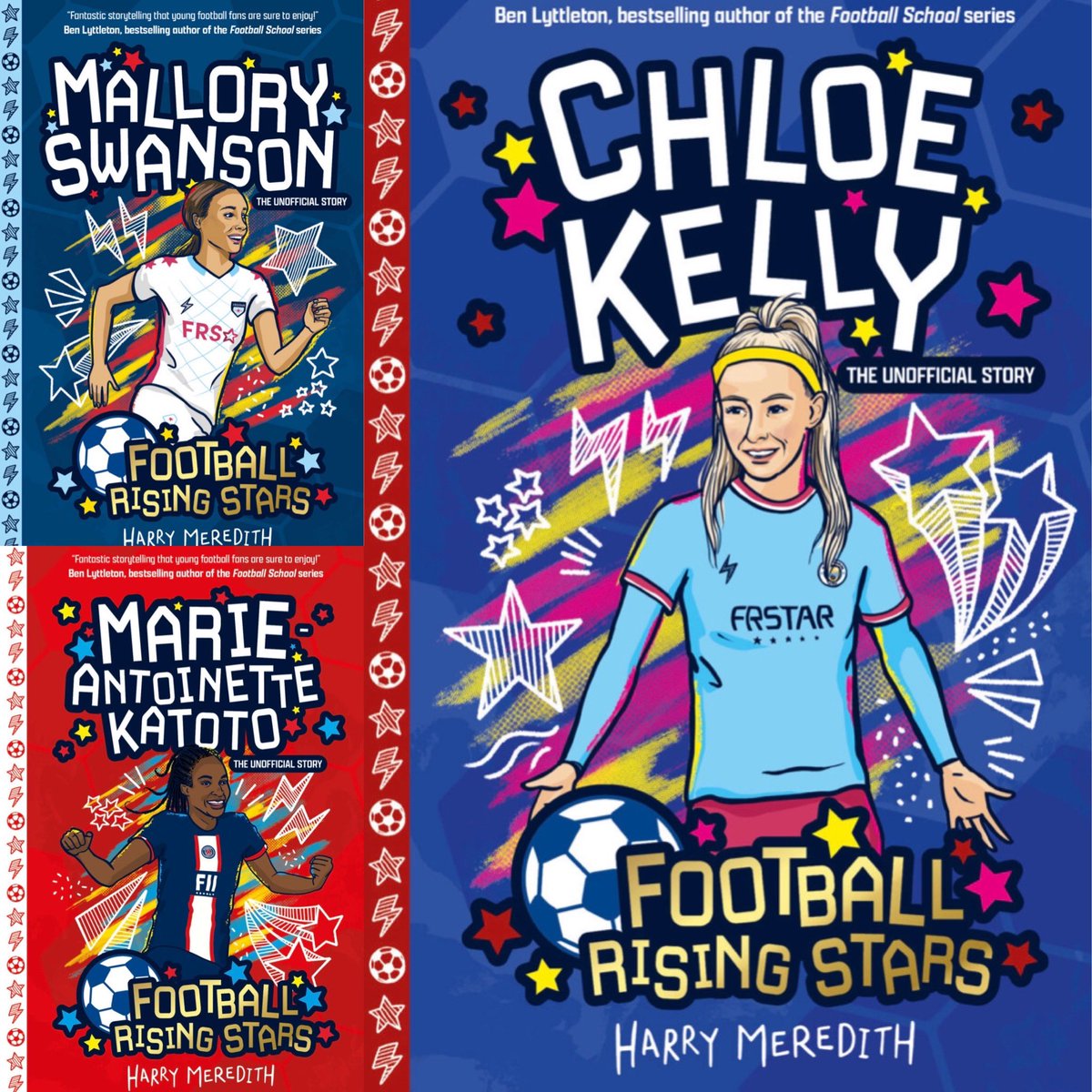 _HarryMeredith's tweet photo. Say hello to books 12, 13 &amp; 14 in the Football Rising Stars Series. The next instalments are now available for pre-order. Sliding into bookshelves, reading lists and digital baskets on the 18th of January, 2024. #footballrisingstars #mancity #psg #chicagoredstars https://t.co/n9Yb5410yv