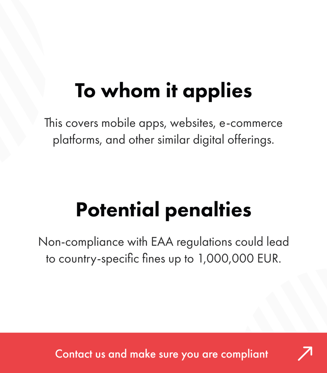TestDevLab's tweet image. The European Accessibility Act is coming in 2025 - a new EU regulation that aims to make digital services more accessible for everyone. Learn what it is, how and who must comply, the consequences for non-compliance.
Learn more: accessibility.testdevlab.com/european-acces…