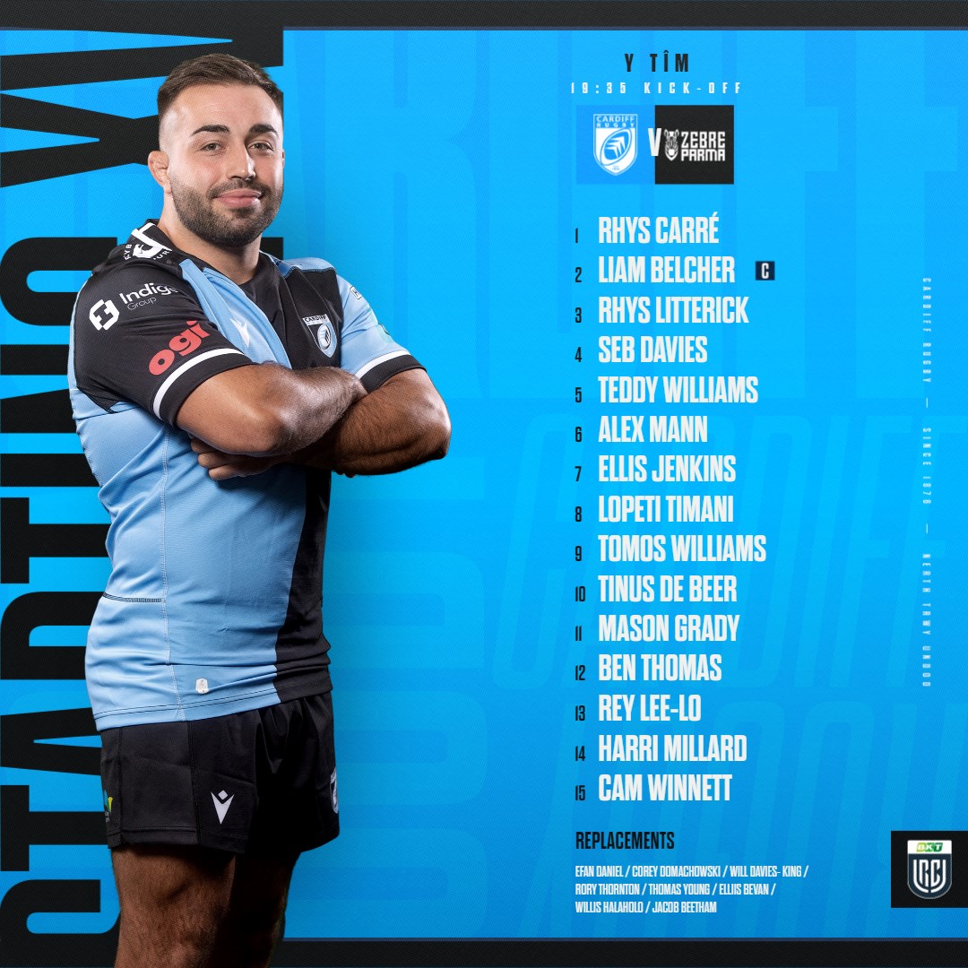 Cardiff_Rugby's tweet photo. Y TรฎM | THE LINE-UP
Your Cardiff Rugby team to take on @ZebreParma tomorrow night at Stadio Sergio Lanfranchi
#AlwaysCardiff ๐ตโซ๏ธ