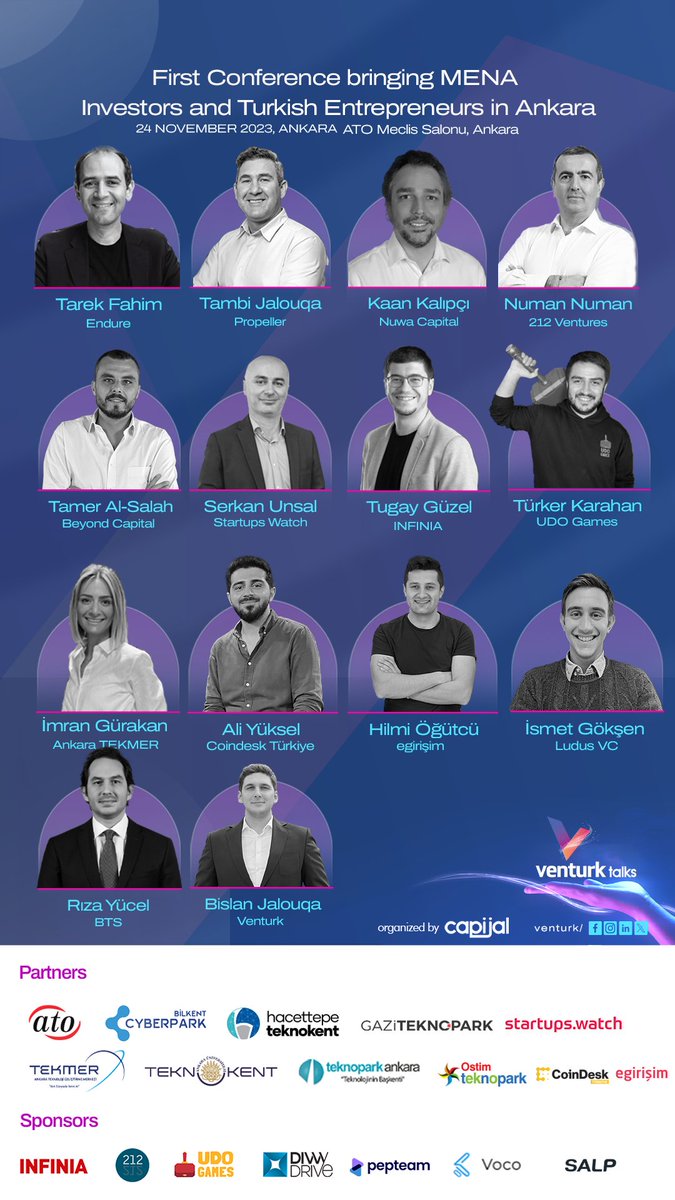 Venturk Talks 23 will host a group of great tech and investment leaders, they will share their vision about the regional cooperation opportunities and insights for Startups and tech enthusiast.

  Join us at 24.11.23 

Get your tickets from venturk.com

#Venturk