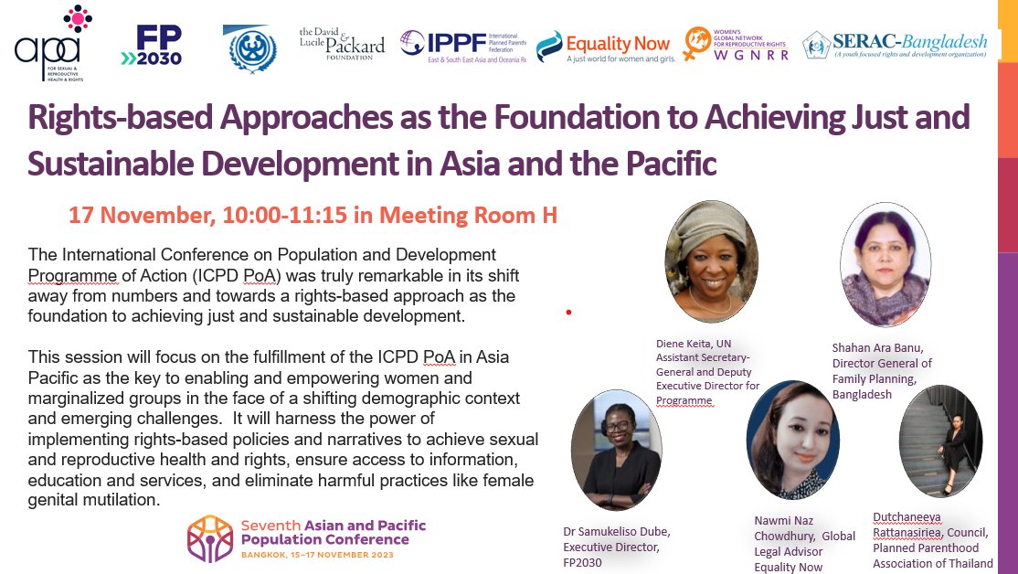 FP2030AP's tweet image. 🌏At #APPC7, along with @AsiaPacAlliance &amp;amp; other partners, we&apos;re championing a transformative agenda: Rights-based approaches for sustainable development in Asia-Pacific 

The #ICPD30 is our roadmap—prioritizing human rights to empower women &amp;amp; marginalized communities 
Join us 💖