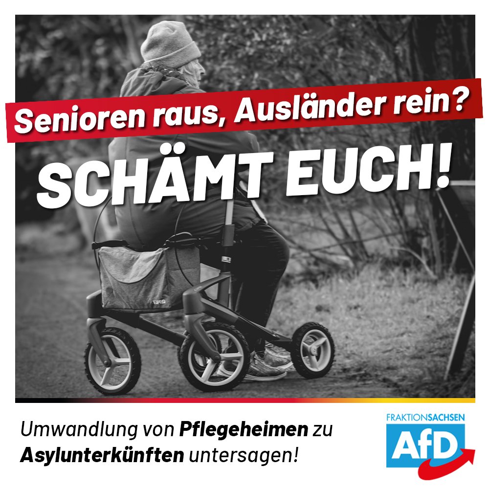 AfD_SLT's tweet image. "Ich empfinde es als hochgradig unanständig, unsere Senioren vor die Tür zu setzen, weil sich mit der Betreuung von minderjährigen Ausländern mehr Geld verdienen lässt. Wer so etwas macht, sollte keine öffentlichen Gelder mehr erhalten." @Joerg_UrbanAfD 

afd-fraktion-sachsen.de/umwandlung-von…