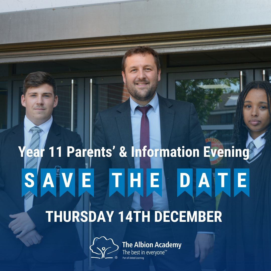 AlbionAcademy's tweet photo. Four weeks from now, we'll be hosting our first Year 11 Information Evening for parents.
Make sure you save the date 📆

#Year11 #ParentsEvening #Ambition https://t.co/5NQaTcuVB8