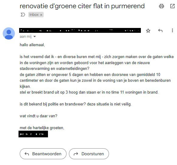 pjhuizing's tweet photo. Onrust bij bewoners D' Groene Citer flat in Purmerend in verband met brandveiligheid tijdens renovatie.
@RTVPurmerend https://t.co/NmM94d8sFC