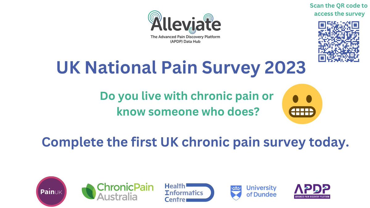 Alleviate in collaboration with <a href="/ChronicPainAust/">Chronic Pain Australia</a> <a href="/Pain_UK/">Pain UK</a> <a href="/MsApdp/">Advanced Pain Discovery Platform</a> has launched the first UK chronic pain survey! ▶️ buff.ly/48Yra23
Do you live with chronic pain or know someone who does? Complete the first UK chronic pain survey today and let your voice be heard. 
#pain