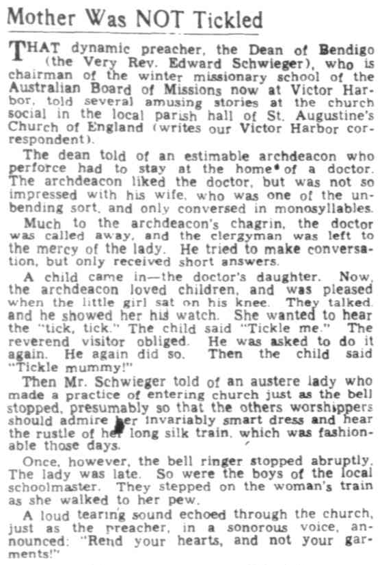 AustAnglican's tweet photo. 16 November 1881: birth (Ballarat VIC) of (Nelson) Edward Schwieger, who served as fourth (and first Australian-born) Dean of Bendigo 1932-1940. #anglican #142years "That dynamic preacher" trained at St Aidan's Ballarat, and here delves into comedy, circa 1937: https://t.co/4V6m4ORTIK