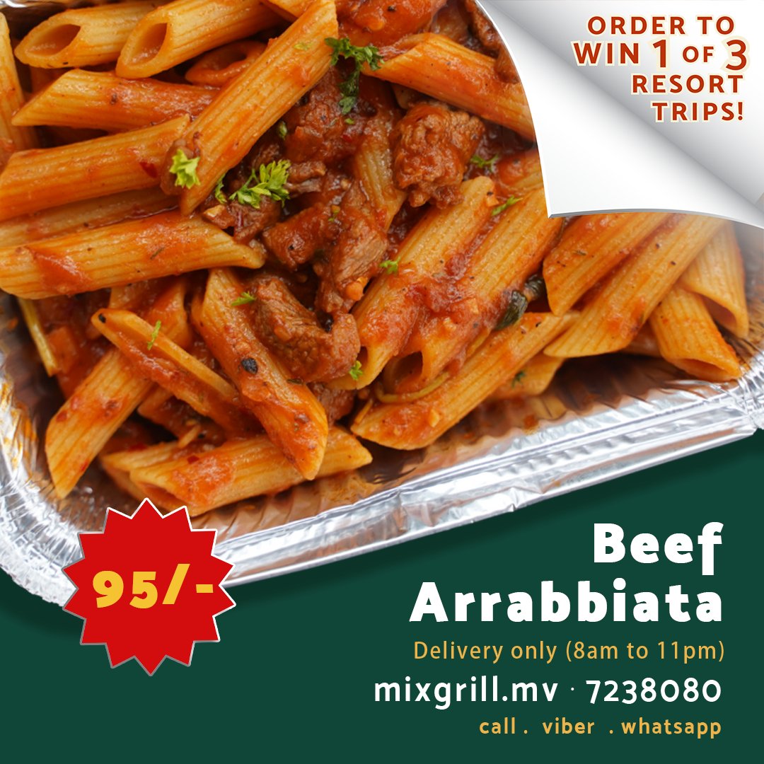 olloflamesmv's tweet photo. Lucky Draw Alert! 🌟🏝️ Savor the fiery goodness of Beef Arabiatta at Mix Grill and seize the chance to win 1 of 3 thrilling resort trips! Dial 7238080 or visit https://t.co/IiiVH5Eb3S to order and enter the lucky draw! 📞🌶️🍝 #MixGrillLuckyDraw #WinResortTrips https://t.co/QzXNNwj8VL