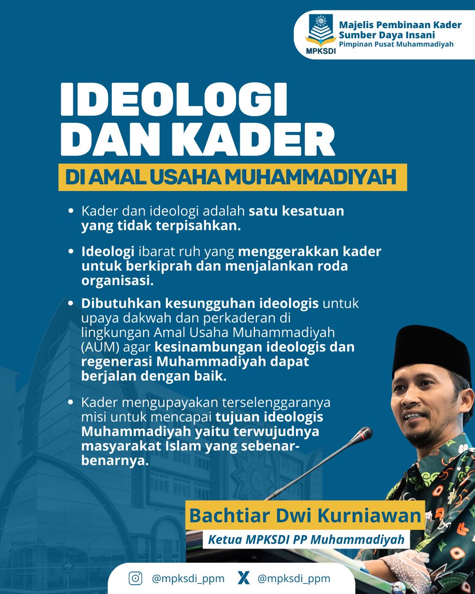 -Ideologi dan Kader di AUM-

Satu kekuatan tanpa putus. Kehadiran setiap kader tak hanya sekedar langkah, tapi dedikasi yang berusaha mewujudkan ideologi Muhammadiyah—masyarakat Islam yang sebenar-benarnya.
by <a href="/Gus_Bach/">Bachtiar DK</a> 

#Muhammadiyah #IdeologidanKader #AmalUsahaMuhammadiyah