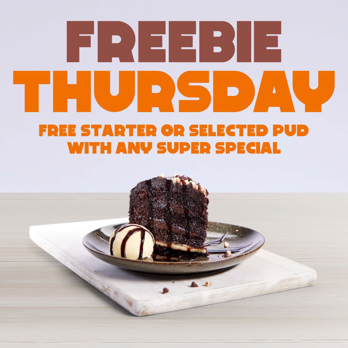 It’s Thursday! Do you know what that means? Free starter or selected dessert with any super special dish!