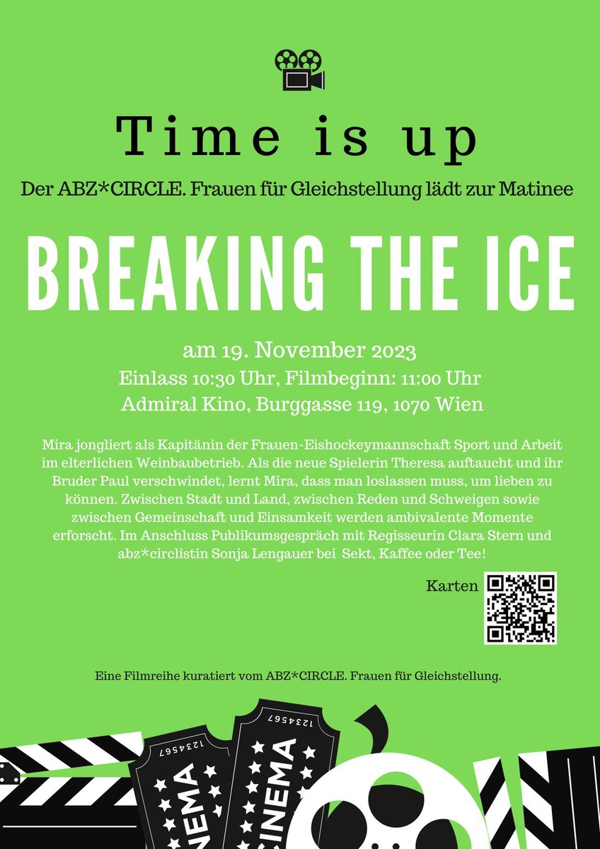ManuelaVollmann's tweet photo. Das Gleichstellungskino präsentiert BREAKING THE ICE - 19. NOVEMBER, 11 UHR im Admiral Kino.
Eine Filmreihe kuratiert vom ABZ*CIRCLE. Frauen für Gleichstellung. Link: https://t.co/M6WXzDZgu3
#equalityfastforward https://t.co/NDjNyfTNyk