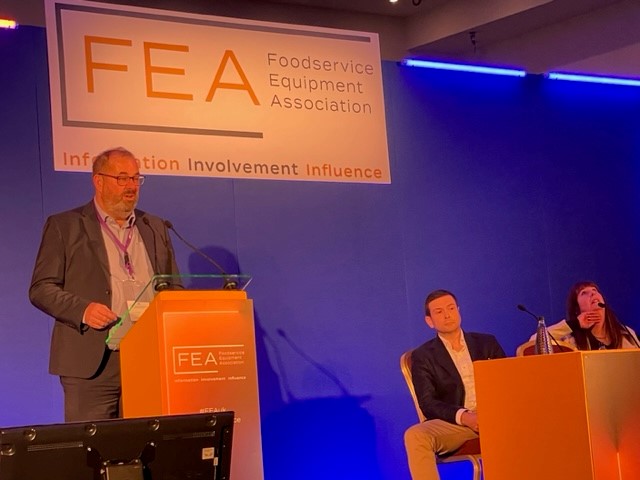 publicityworks's tweet photo. Foodservice consultants Julian Edwards, left, and Ed Bircham looking at challenges facing operators trying to be sustainable. @FEA_uk #FEAuk #FEAconference https://t.co/27J3xybt73