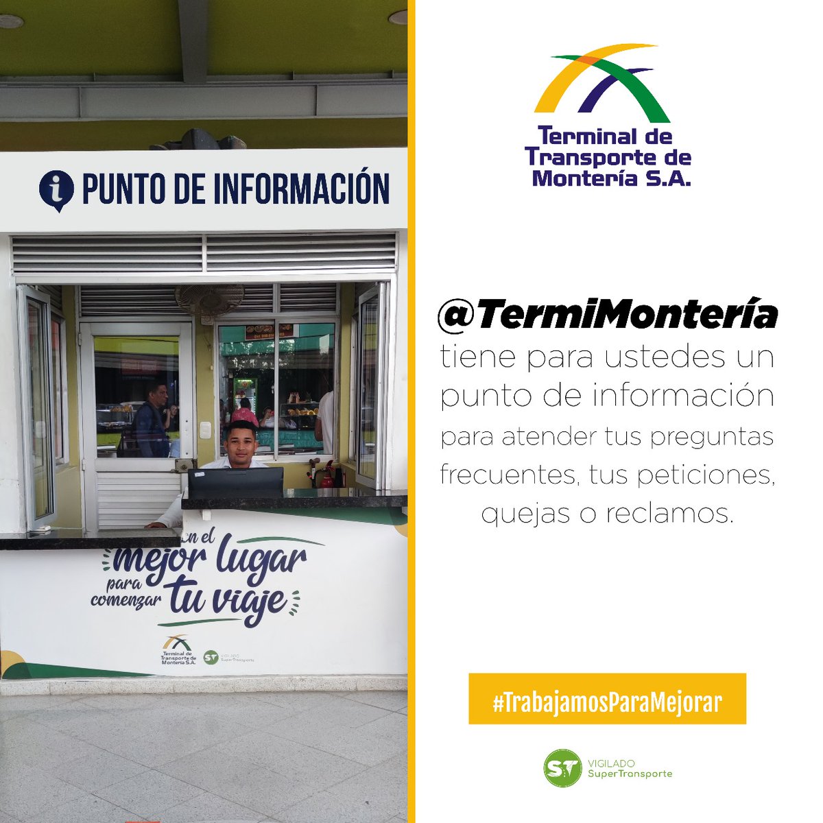 TermiMonteria's tweet photo. @TermiMontería 🚍 tiene para ustedes un punto de información ℹ️ para atender tus preguntas frecuentes 👋, tus peticiones, quejas o reclamos #trabajamosparamejorar. https://t.co/sm3IZR1MFc