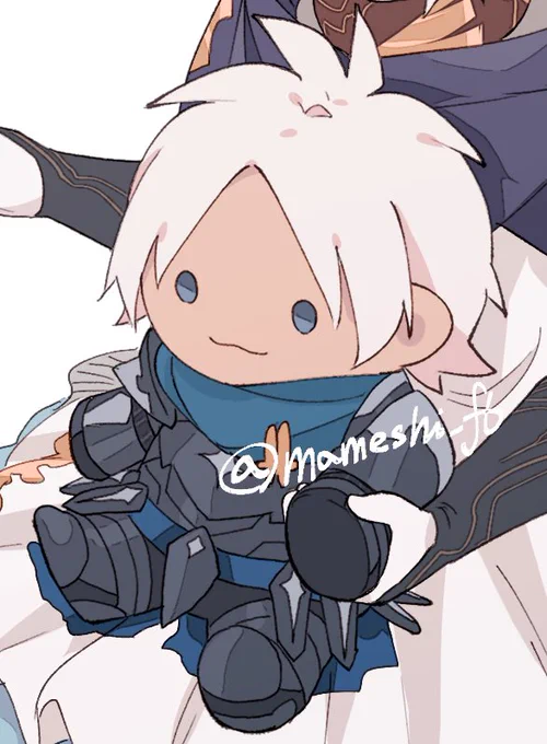 これはかわいく描けたあるふぇんくん。ゲーム内アタッチメントの頭に乗る人形のデキ可愛くて好き。こんな顔してる。