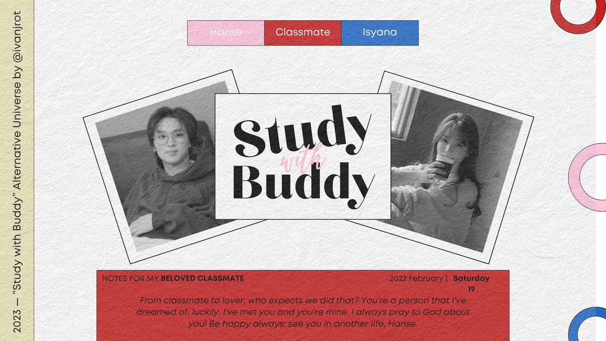 ; Study with Buddy
 
“From classmate to lover.”

— a haechan au