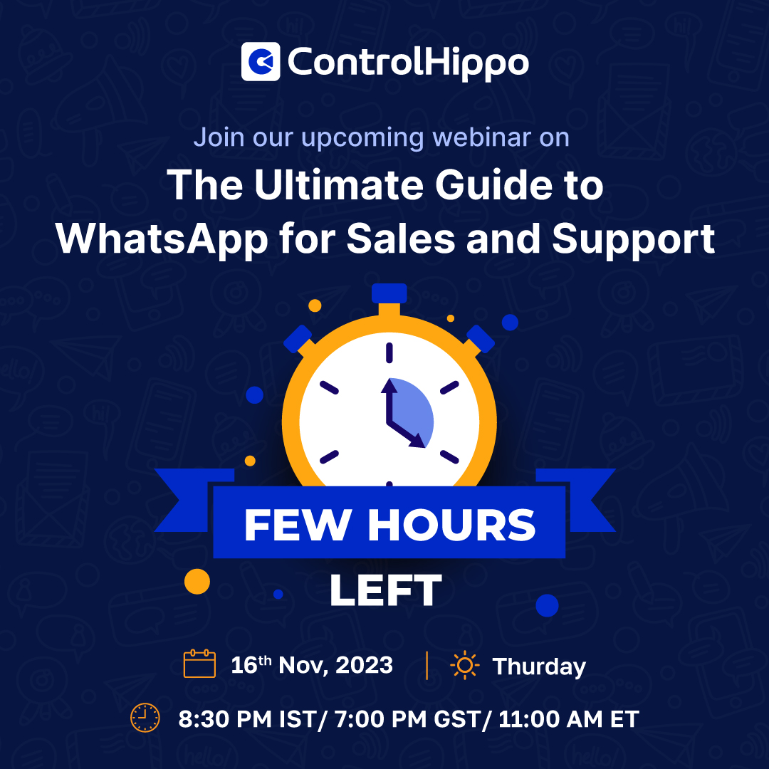 Few hours left until our highly anticipated webinar on “The Ultimate Guide to Whatsapp for Sales and Support” begins! Registration Link: lnkd.in/dX9nS-vt Level up your communication strategies with WhatsApp - Learn from the Best!