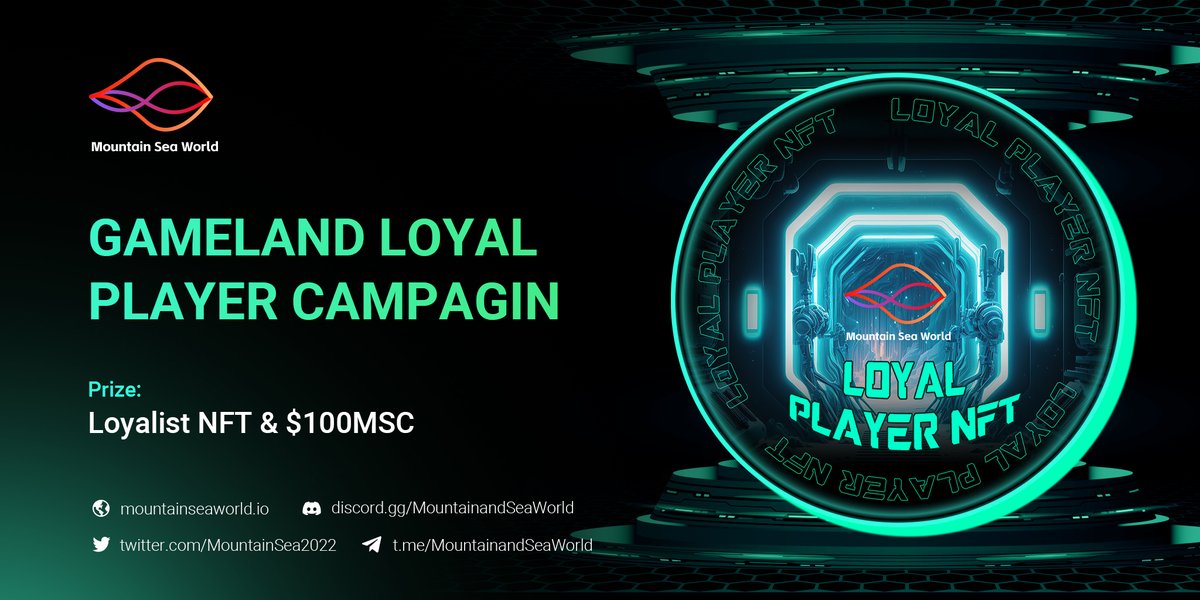 🐳#GameLand Loyal Player Campaign

🏆 Prize: Exclusive Loyalist NFT &amp; $100MSC

🚩Complete tasks and claim OAT to unlock higher benefit:galxe.com/MountainSeaWor…

Become a part of the GameLand community, and seize the chance to be rewarded for your dedication! 🎮💫 #MountainSeaWorld