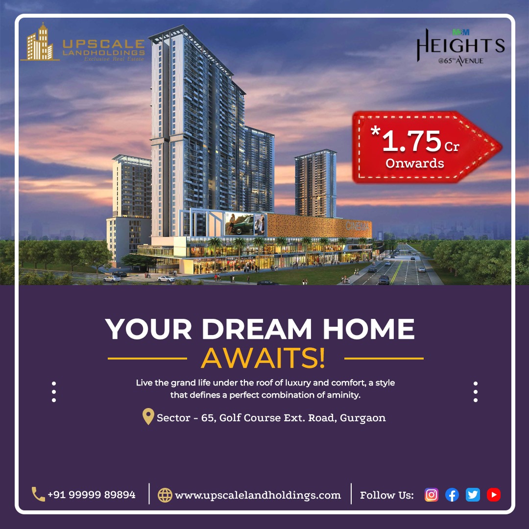 Are you searching for a place that brings everything at your doorstep? Search is over we are presenting all new 65 avenue from M3M heights where you can find high street retail shops, commercials and many more just for your ease.
#sector65 #residential #upscalelandholdings