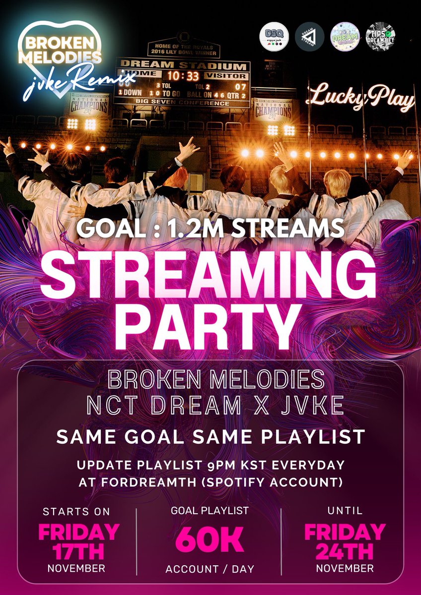 Who’s excited for Broken Melodies (JVKE Remix)?
To boost our Spotify, we'll use a different method!
@DSQ_StreamTeam X @7dreamstreaming X @forsupportDREAM X @dreamtifytipsPB will join hands!
We'll set 2 teams, SH Team (boost unfiltered) and Spo Team (boost filtered, for chart)! 😍