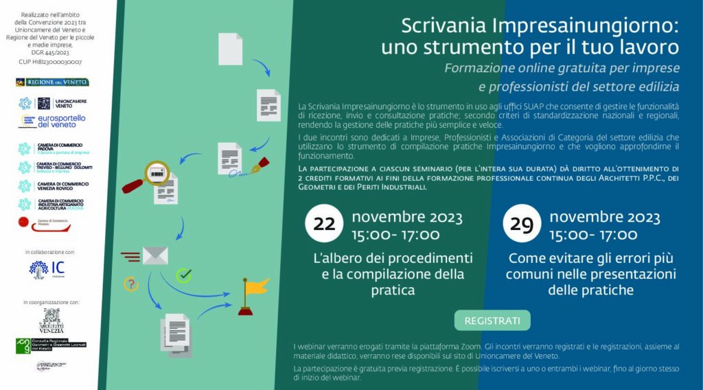 Doppio appuntamento online di formazione Scrivania Impresainungiorno dedicato al settore edilizia ✅Mercoledì 22 e 29 novembre ore 15.00-17.00 Programma e iscrizioni🌐 bit.ly/impresainungio… @RegioneVeneto @OrdineAppcVe @infocamere