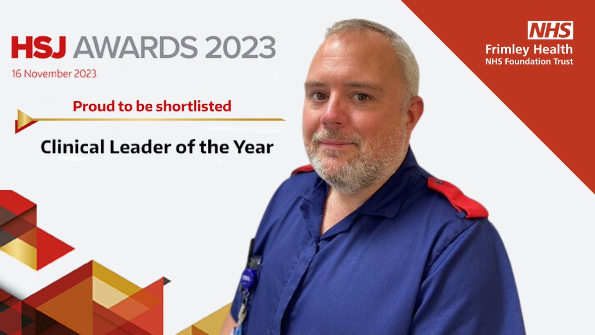 Good luck to all the nominees at the #HSJAwards this evening, but particularly to Andrew Barton @IV_Nurse in the 'Clinical Leader of the Year' category 🍀 Your #FrimleyHealthFamily are proud of all you have achieved - good luck! 🤞 @HSJ_Awards @NIVAS_tweets