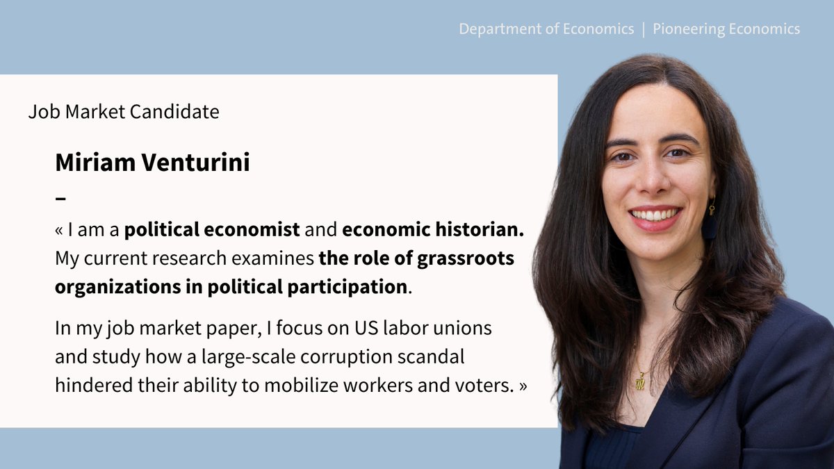 Meet our #Econjobmarket candidates ! Learn more about Miriam Venturini @VenturiniMiri on her personal website 👉miriamventurini.github.io