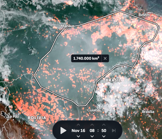 condicoesdotemp's tweet photo. A fumaça voltou com força hoje, dia 16,  em Manaus, o aeroporto de Ponta Pelada informa que a visibilidade está em 1300 m. No restante da Amazonia,  há ao menos 1.700.000 km² de área coberta por fumaça ou névoa seca. @fiscaldoibama https://t.co/SBjjjszkJB