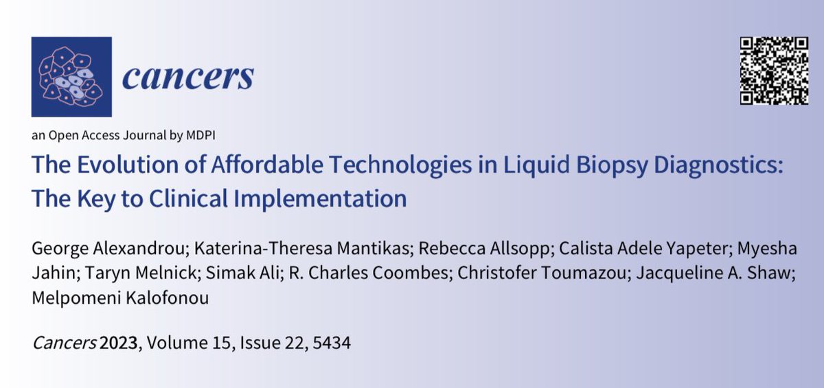 melkalofonou's tweet photo. And it’s out! 📱🧪🧬

Our Review article “The Evolution of Affordable Technologies in Liquid Biopsy Diagnostics: The Key to Clinical 
Implementation" is now online! 
#Cancers @Cancers_MDPI @MDPIOpenAccess 

Article: https://t.co/gHx3O4KSTl 

Special Issue: https://t.co/2plMUwHRxR https://t.co/Htr1VQMyYQ