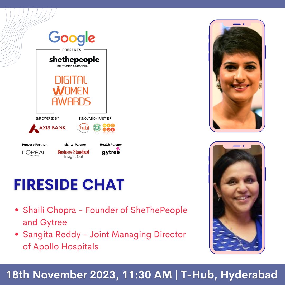#DigitalWomenAwards happening on 18th Novemebr in @THubHyd. 
@jayesh_ranjan @nehabarjatya @shailichopra @mugdhakalra #SrinivasRaoMahankali #RamaDeviLanka #Nidhi #SangitaReddy are some speakers.
@GoogleIndia @lorealparis @AxisBank @AskGytree @WEHubHyderabad @bsindia