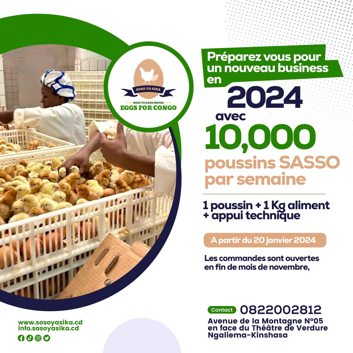 Eggsforcongo's tweet photo. 📷 Grande Annonce 2024! 📷 Chez EFC Soso Ya Sika, 
En 2024, nous nous engageons à fournir 10 000 poussins par semaine,  1 Poussin + 1kg d'aliment pour 4 semaines! 📷 
#EFC2024 #RévolutionAvicole #ÉlevageDurable https://t.co/HOxXiTYdXt