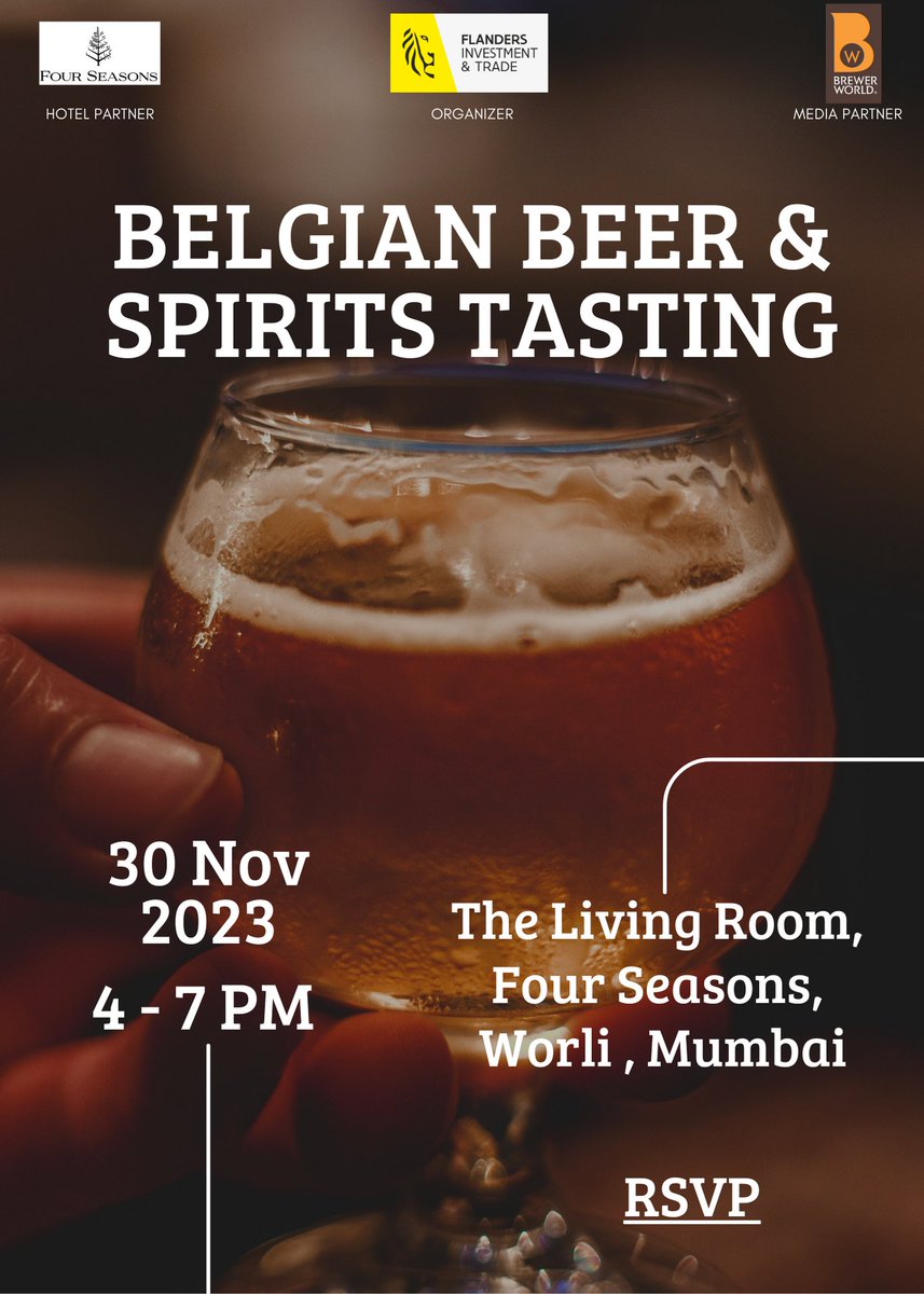 FIT INDIA (@flanders_india) on Twitter photo 🍻 Join us for an exclusive - Belgian Beer & Spirits Tasting event, organized in collaboration with <a href="/Brewer_World/">BrewerWorld</a>.
Take a look at what's on offer from the participating companies - bit.ly/49nfFRM.
📩RSVP by Nov 29, via an email to ➡️ soma.sengupta@fitagency.com 🍻 Join us for an exclusive - Belgian Beer & Spirits Tasting event, organized in collaboration with <a href="/Brewer_World/">BrewerWorld</a>.
Take a look at what's on offer from the participating companies - bit.ly/49nfFRM.
📩RSVP by Nov 29, via an email to ➡️ soma.sengupta@fitagency.com