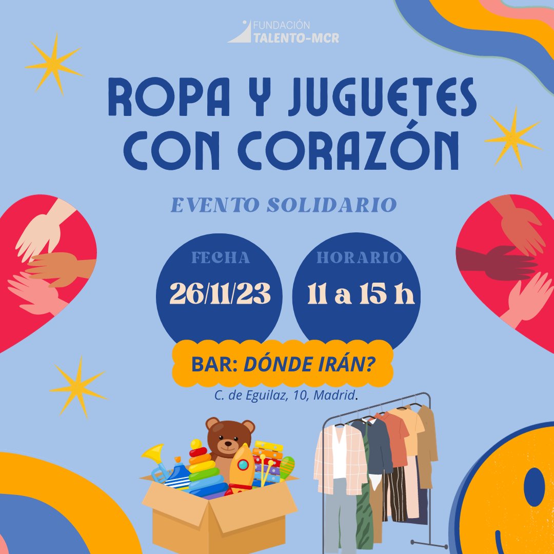 Únete a nosotros el 26 noviembre en nuestro evento solidario, Ropa y Juguetes con Corazón 💖
🧥 Puedes participar donando ropa o juguetes, que marcaran una gran diferencia.
Comparte este mensaje y sé parte de esta experiencia🎁 
¡Te esperamos con amor y esperanza! 🌈✨