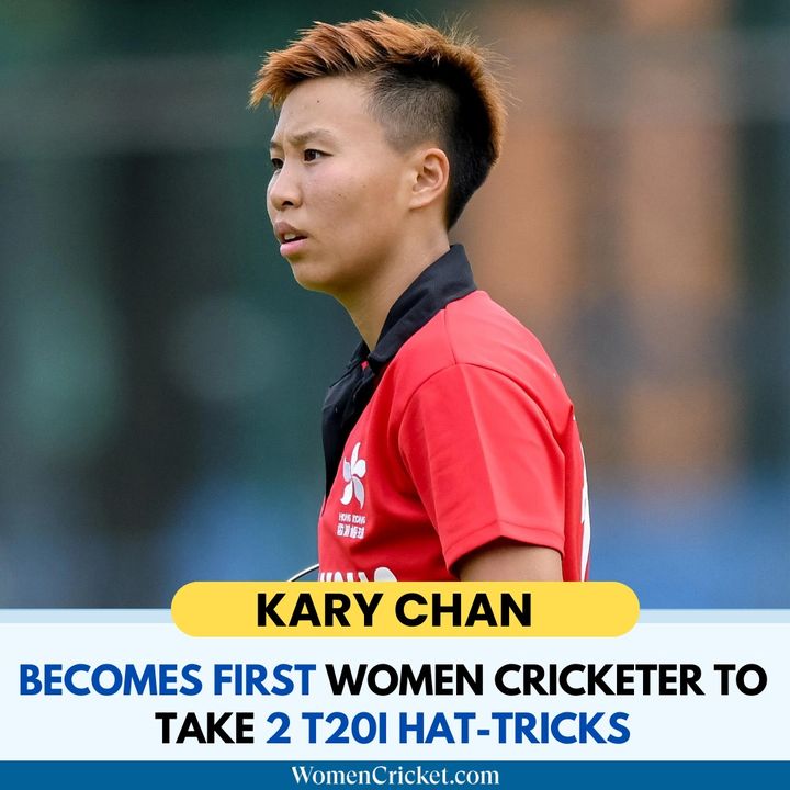 Hong Kong's captain Kary Chan becomes first Women cricketer to take 2 T20I hat-tricks 🏏

#women #cricket #karychan #hongkongcricket #T20I #cricketnews #CricketTwitter #WomenCricket