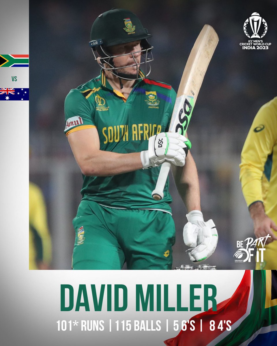 𝙈𝙞𝙡𝙡𝙚𝙧 𝙏𝙞𝙢𝙚  🕙 

A well-earned 💯 for David Miller 

What An Innings from this MAN 👏 

#CWC23 #WozaNawe #BePartOfIt