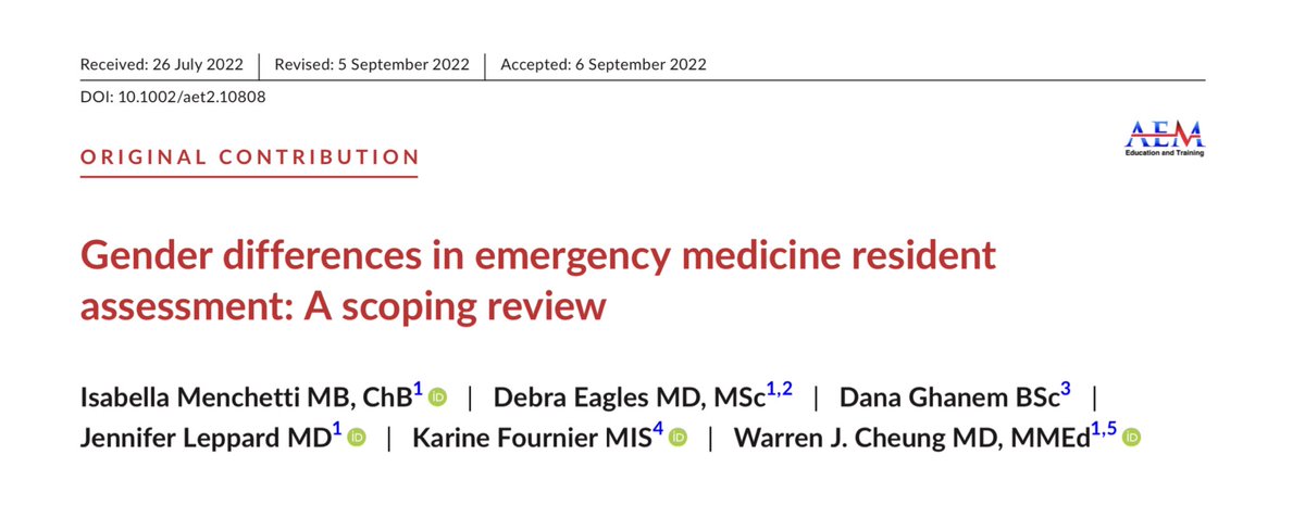 EM Female residents receive more negative feedback in their narrative comments than male residents . Bias is everywhere, and while we can’t eliminate it, let’s at least recognize it. doi.org/10.1002/aet2.1… <a href="/IMenchetti/">Isabella Menchetti, MD</a>