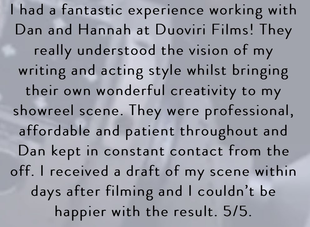 Some of the wonderful reviews a few of our previous clients have left us. ❤️🎥✨
.
duovirifilms.com 
.
#actorshowreel #showreel #filming #actor #grateful