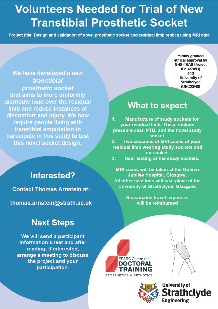 CDTPandO's tweet photo. Participants Required! Do you live with transtibial amputation (and live near Glasgow, Scotland) and are you interested in trialling a novel socket design? If so, read on… https://t.co/4PdRDeDVAi