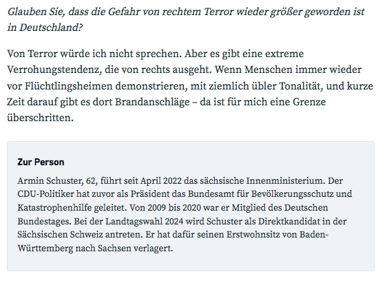 RassismusT's tweet photo. Wenn in #Sachsen Brandanschläge auf Unterkünfte von Geflüchteten verübt werden oder der rassististische Mob aufmarschiert, würde der Innenminister Armin #Schuster da nicht von #rechtenTerror sprechen, nur von "Verrohungstendenz" von Rechten. https://t.co/9gpvvaD7sX