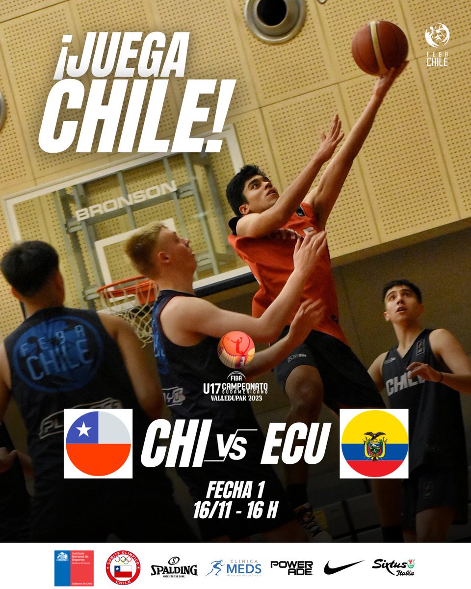 Hoy es ¡¡𝗩𝗔𝗠𝗢𝗦 𝗖𝗛𝗜𝗟𝗘!! 🏀🇨🇱

🏆 Sudamericano U-17 
📺 YouTube <a href="/FIBA_es/">FIBA en español</a>

<a href="/INDChileOficial/">IND Chile 🇨🇱</a> | #LaRojaDelBasket 🔴🔵