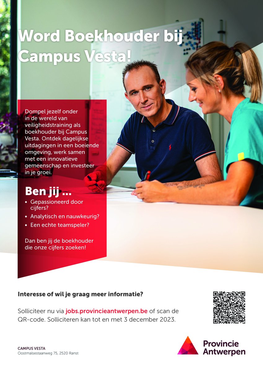 Kom jij ons helpen met cijfers en centen? Of ken je iemand die geknipt is voor deze job? Deel dan deze #vacature van #boekhouder-#accountant.
#provincieantwerpen #campusvesta