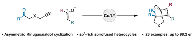 Just out in #OrgLett, @TheLautensGroup reports the synthesis of enantioenriched spirocyclic β-lactam pyrrolidinones in a copper-catalyzed Kinugasa/aldol domino reaction. Check it out here: pubs.acs.org/doi/10.1021/ac… @alexatorelli, @MarkLautens