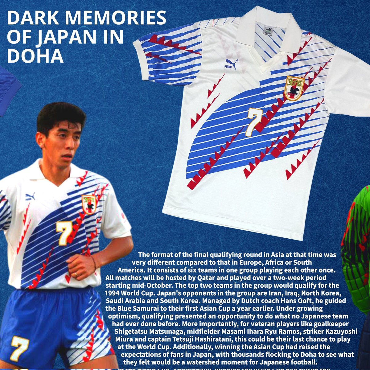 ドーハ　1993  日本代表　カタール応援tシャツ　ドーハ号外　サッカーマガジン New in: 1993 Japan kits by Puma 