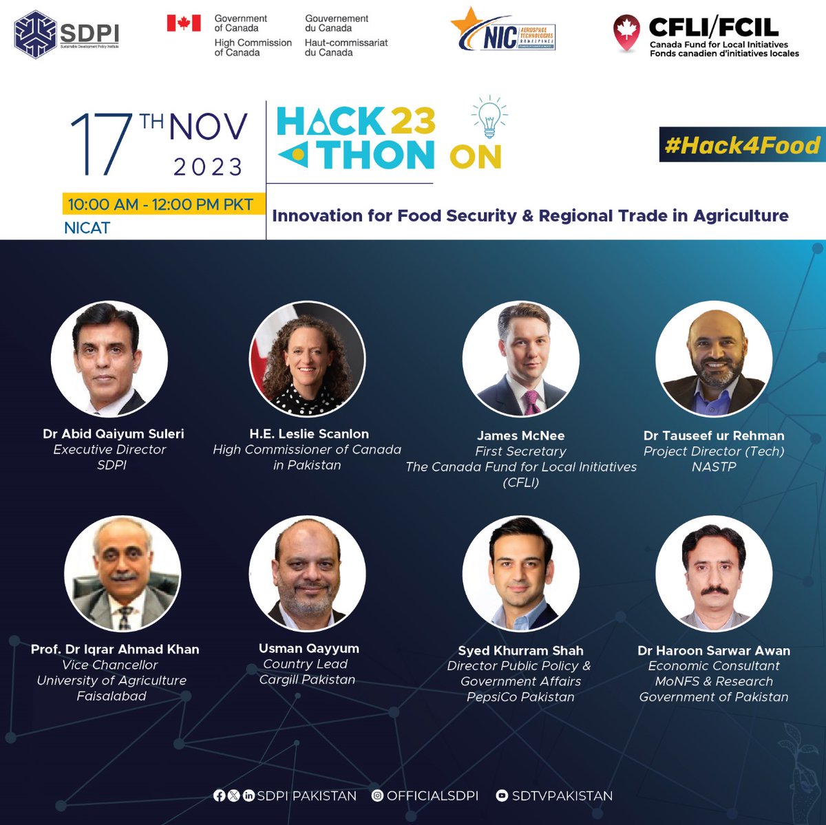 SDPIPakistan's tweet photo. 🌾📣We will be joined by following for a panel discussion during the Hackathon happening tomorrow. Join us online at 
🔗https://t.co/i0m5bA9QdZ 
⏰️10:00am - 12:00 PKT
🗓 17th November (tomorrow🔴)
#Hack4Food https://t.co/5lq6N9z3V3