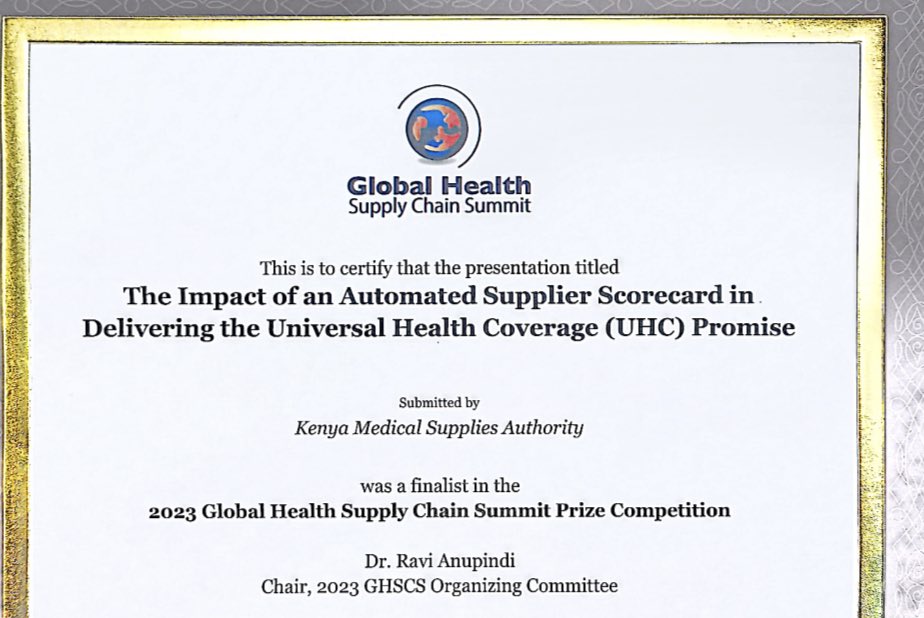 Today @Kemsa_Kenya emerged 3rd place globally (India won) at this year’s Global Health Supply Chain Summit. The event brought together global health supply chain practitioners to show case innovations, and best practice. Hongera!
