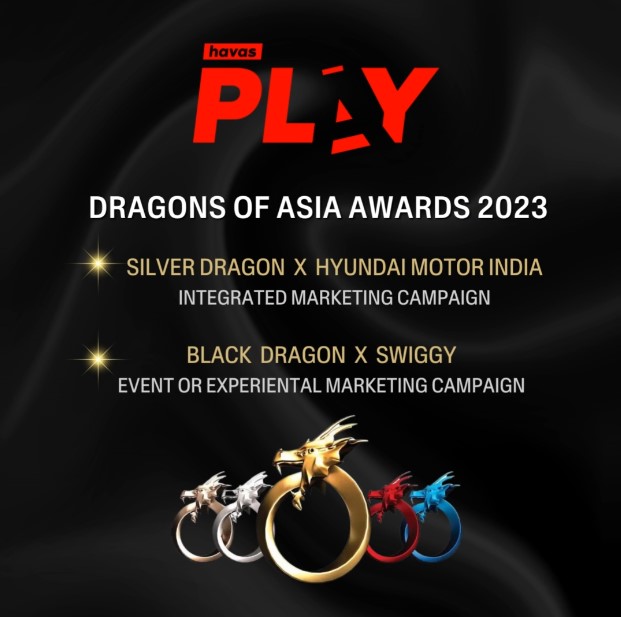 HavasMediaIN's tweet image. Wow! Our remarkable @HavasPlay team brings home 2 Dragons at the #DragonsofAsia Awards 2023.

Watch the campaigns here:
🎖Silver Dragon - @HyundaiIndia x MTV What's Your Venue :tinyurl.com/55uwkamp

🎖Black Dragon – @Swiggy  Bhog Elo Ghorey:  shorturl.at/xADQZ