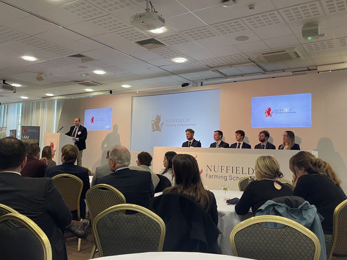 NuffieldFarming's tweet photo. ๐ขQuestions now for our last group of presenting Scholars at #NuffCon23.
Dan De Baerdemaecker, @tjcsimpson, @Jamesspick, Tom Young & @MrsMolecular. https://t.co/exPgWKSASD