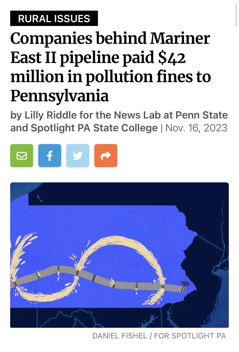 Out today — Lilly Riddle’s latest for the News Lab and <a href="/SpotlightPA/">Spotlight PA</a>’s coverage of the Mariner East II pipeline’s pollution. Despite hefty fines, “…little has gone toward residents directly affected.” spotlightpa.org/statecollege/2…