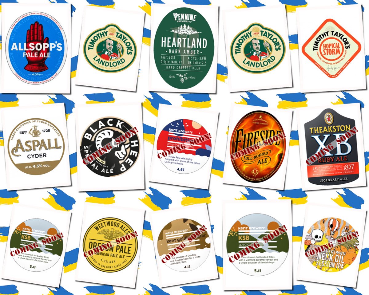 On the bar today!
Beer Board: bit.ly/3NA226u
#StandWithUkraine #Ukraine @AllsoppsBeer <a href="/TimothyTaylors/">Timothy Taylor's Brewery</a> <a href="/PennineBrewing/">Pennine Brewing Co</a> <a href="/Aspall/">Aspall</a> 
#RealAleFinder