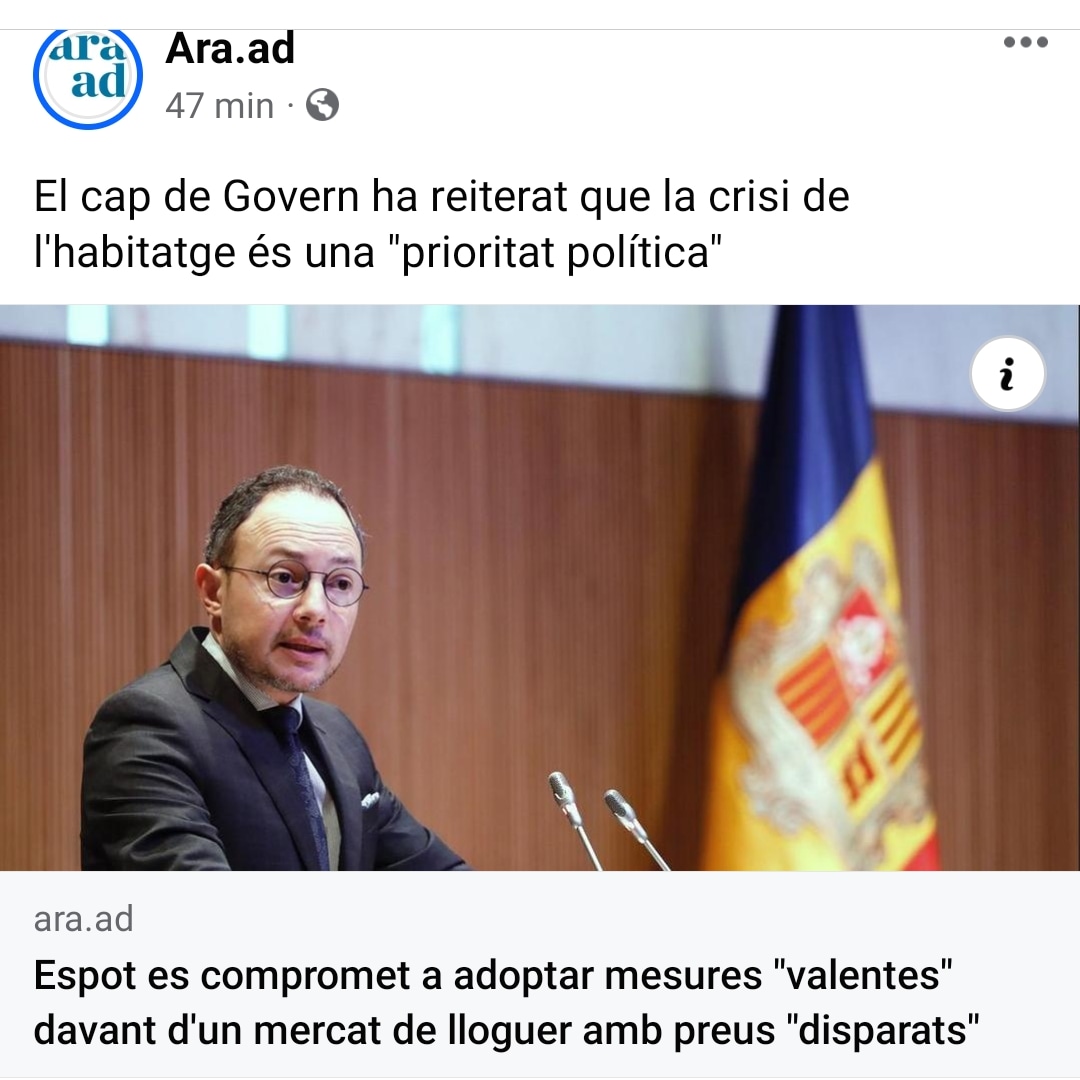 Valentia seria baixar dels núvols tocar de peus a terra i molestar-se a escoltar els problemes reals d'una gran part de la ciutadania d'Andorra. Avui teniu una gran oportunitat de fer-ho, encara que suposo que no ho fareu. No oblideu que governeu per a més de 82.000 persones.
.
