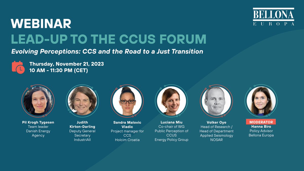 Bellona_EU's tweet photo. It’s almost time for our event 'Evolving Perceptions: #CCS and the Road to a #JustTransition' happening on Nov 21, 10:00-11:30 AM (CET). Learn how CCS can shape a sustainable future!

🔗 Register today! https://t.co/sqkXYqmFVf

#CCS4NetZeroIndustry https://t.co/uAqbAVXqMw
